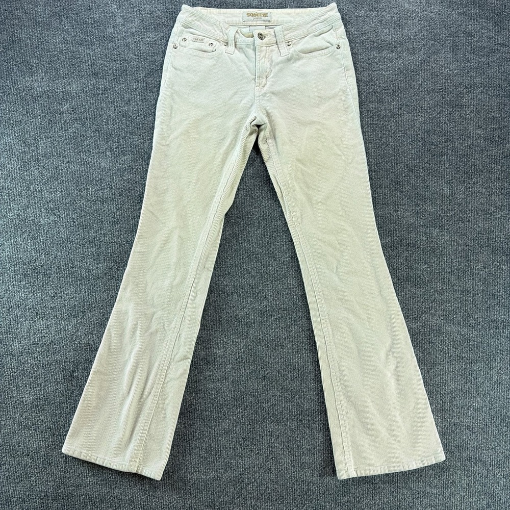 Y2K Squeeze Jeans Women Cream Corduroy Low Rise Flare Leg Pants Size 5/6 Casual